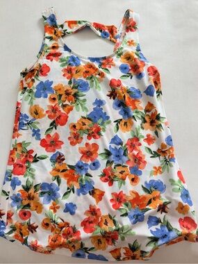 Floral Print Sleeveless Tank Top — White Base with Multicolor Flowers by Pulse